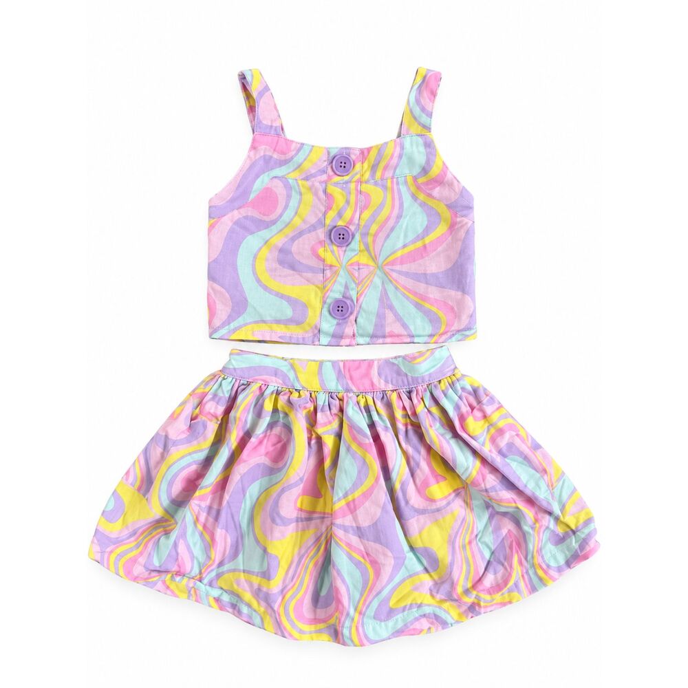 Disney Princess Girls 3T Pastel Swirl Crop Top Shorts Set 2 Piece Outfit